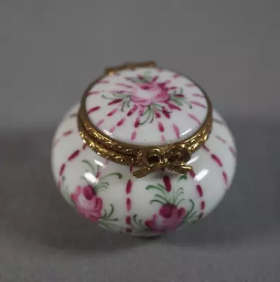 Vtg Limoges France Hand Painted Porcelain Trinket Box - White Pink Flower Box • $46