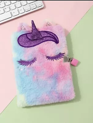 Unicorn Diary With Lock And Key Cute Tie-Dye Plush Journal Notebook Teens Gift • $19.99