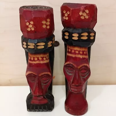 Handcarved Vintage Tiki Totem Statues Bookends Room Decor • $22