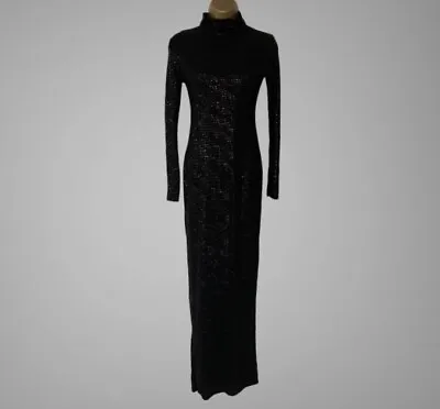 Sequin High Neck Long Sleeve Maxi Dress Size 8 Evening Prom Event Holiday Party • £29.99