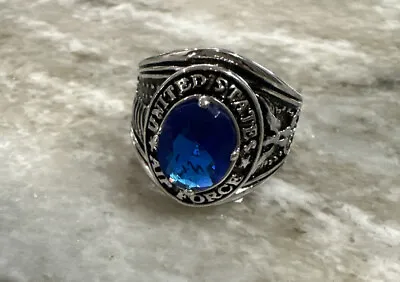 US Seller-United States Air Force USA USN Stainless Steel Veteran Blue CZ  Ring • $12.99