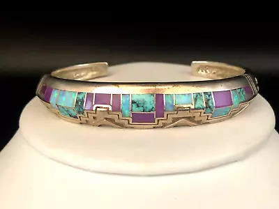 Vintage Native American Navajo CH? Sterling Turq Opal Sugilite Cuff Bracelet • $76