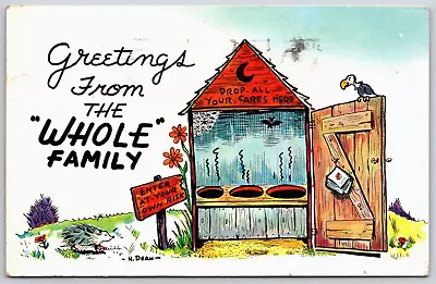 Vintage Postcard - HUMOR - Greetings From The  Whole Family  - Outhouse • $2.50