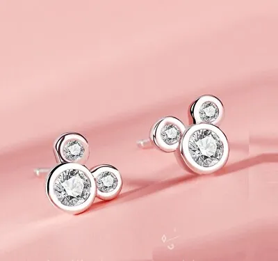 Pave Cubic Zirconia Silver Disney Mickey Mouse Stud Earrings • $8.99
