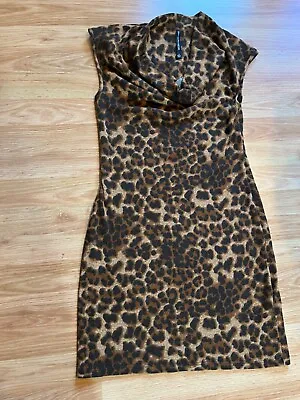 W118 By Walter Baker Dress S Small Sleeveless Leopard Animal Print Cowl Neck  • $4.99