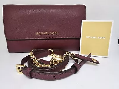 MICHAEL KORS Wallet Saffiano Leather Purse Crossbody Clutch Jet Set Chain Strap • $89