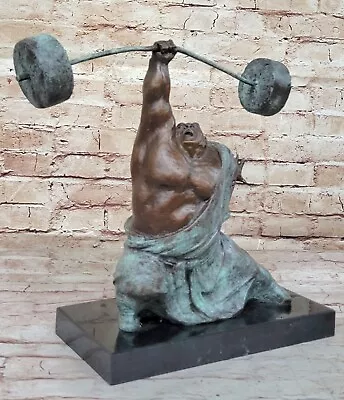 Contemporary Bronze Weightlifter Sculpture Handmade By Lost Wax Method • $224.50