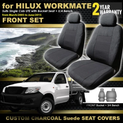 $89.95 • Buy Front Seat Covers For Toyota Hilux Single Cab WORKMATE KUN16R 3/2005-15 CHARCOAL