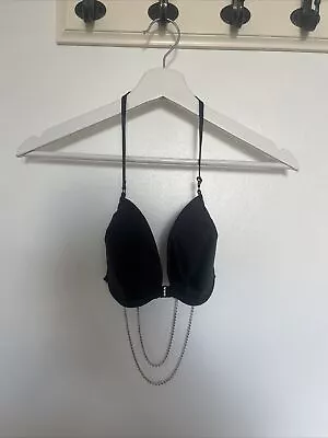 £0.99 • Buy Women’s Black Halter Neck Bra Size 36B With Diamonte Back Detail
