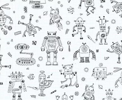 Patrick Lose - Rollickiing Robots #10035-10-drawing Board - White- By The Yard • $12.99