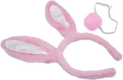 Easter Bunny EarsTail Set Fluffy Headband Rabbit Hairband Headwear Fancy Dress • £3.79