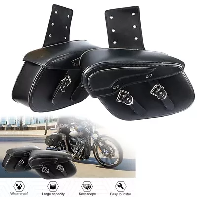 Pair Waterproof Motorcycle Saddlebags Saddle Panniers Rear Side Bags Black • $129.99