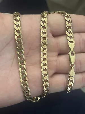 9ct Solid Gold Curb Chain 19 Inch Heavy 27.8 Grams • £665