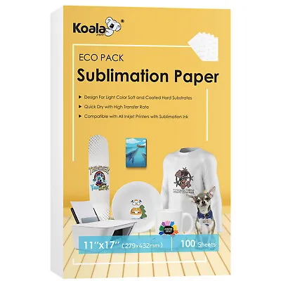 Koala Sublimation Paper 11X17 Heat Transfer 100 Sheets For Inkjet Printer 115g • $19.98