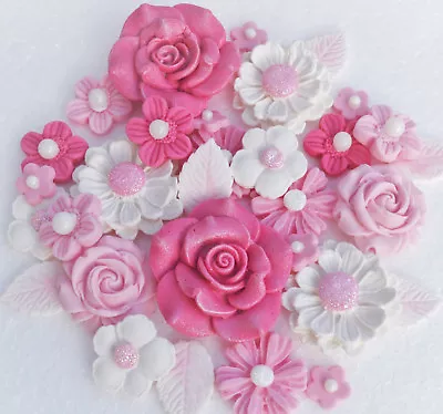 Edible Pink Birthday Cake Toppers Decorations. Baby Pink Cake Flowers. • £10.95