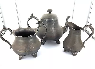 .c1870s ENGLISH EPBM JAMES DIXON & SONS VERY LARGE HEAVY SET 3 PIECE TEA SET. • $125