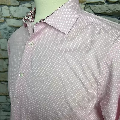 Tallia Mens Dress Shirt Pink White Polka Dot Spread Collar All Cotton 15.5 • $9.99