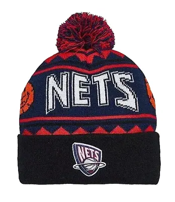 NEW Mitchell & Ness Brooklyn Nets Team Isle Pom Beanie Hat Cap OSFM • $19.94