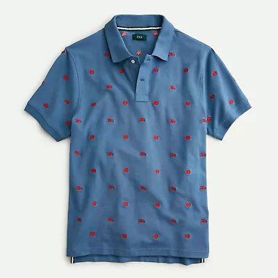 J. Crew 1986 Men's Pique Polo Shirt Embroidered Lobster Crab Critters $80 NEW L • $37.99