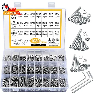 Nuts Bolt Assortment Kit Metric Stainless Steel M2 M3 M4 Screws Hex Set 1080 PCS • $18.62