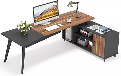 L-Shaped Computer Desk With File Cabinet 78.74 Inch Large Executive Office Desk • $475.88