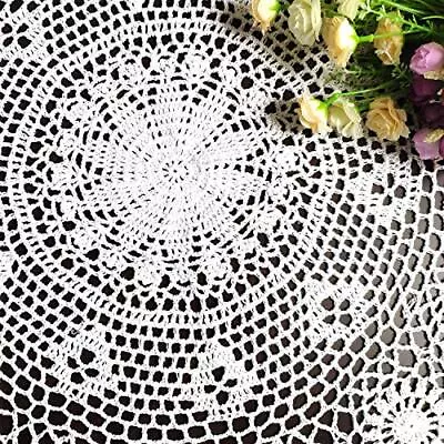 60 Inch White Crochet Cotton Lace Tablecloth Elegant Floral Round Table Cloth La • $74.52