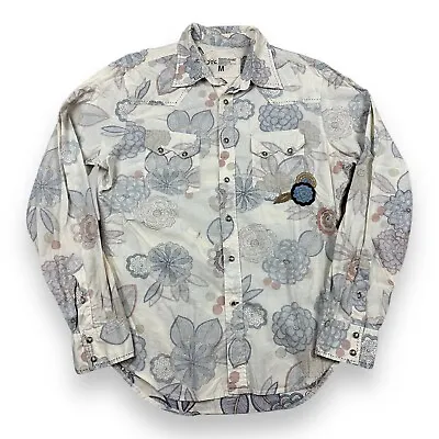 Guess Jeans Pearl Snap Floral Western Shirt Embroidered Flowers Mens Sz M • $22.50