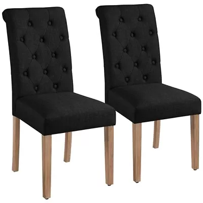 Dining Chairs 2pcs Fabric Kitchen Chairs High Back Upholstered Seat Home Kitchen • £45