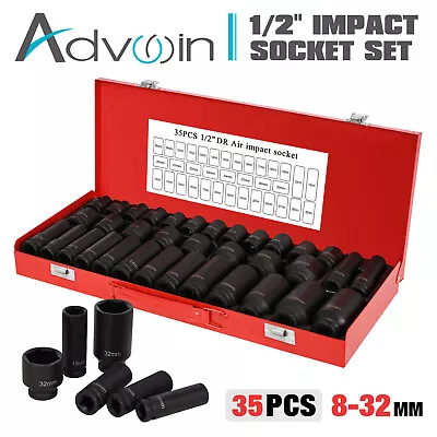 $75.90 • Buy 35pcs Drive Deep Impact Sockets 8-32MM Metric 1/2  Garage Workshop Tools Set Kit