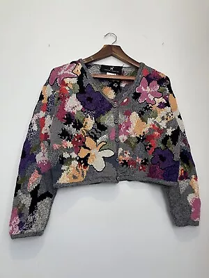 Peruvian Connection Cropped Boxy Cardigan S Floral Pima Cotton Art To Wear Boho • £155