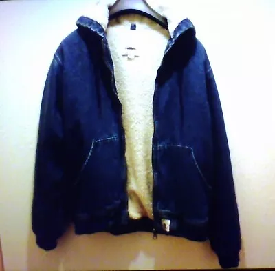 Mens Pull & Bear Denim Hooded Jacket With Fleece Style Lining Medium New Other • £15