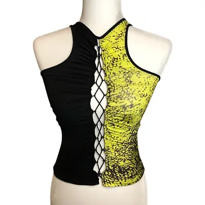 URBAN OUTFITTERS Black Neon Yellow Crop Top Size M PRE OWNED • $25