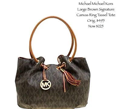 Michael Michael Kors Large Brown Signature Canvas Ring Tote Orig. $495 • $125