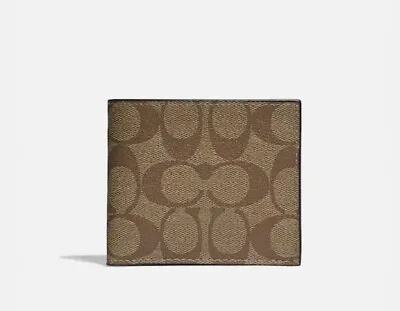 NWT Coach ID Billfold Signature Canvas Wallet Mens F66551 Gunmetal Tan $150 • $64.75