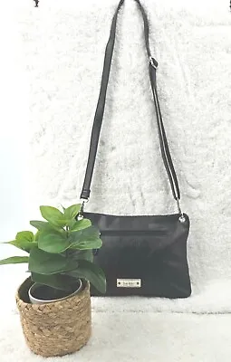 Nicole Miller New York Black Faux Textured Leather Crossbody Shoulder Bag • $10