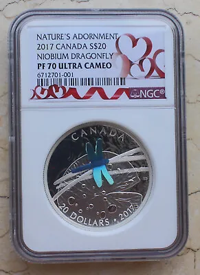 NGC PF70 UC 2017 Canada 1oz Silver Niobium Coin - Nature's Adornment - Dragonfly • $187