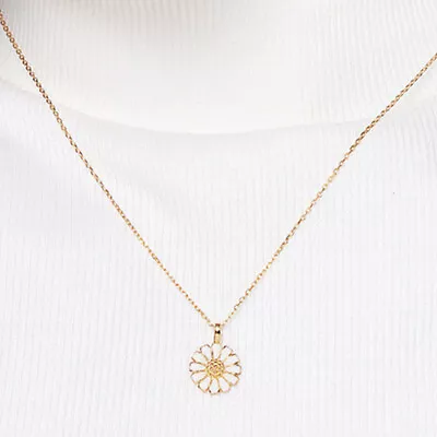 Daisy Flower White Resin Pendant Necklace Gold Plated Sterling Silver Girl Gift • £4.39