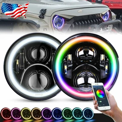 $89.99 • Buy 7'' Inch RGB Halo LED Headlights DRL Lights Combo Kit For Jeep Wrangler JK LJ TJ