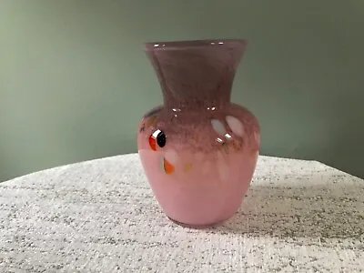 Vintage Small Vasart Scottish Glass Pink Mottled Vase 10.5cm Tall • £10