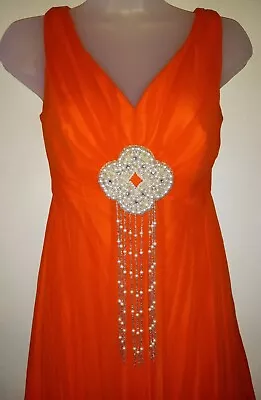 Vintage 60s Mike Benet Formal Beaded Applique Orange Sheer Chiffon Gown Dress S  • $89.99