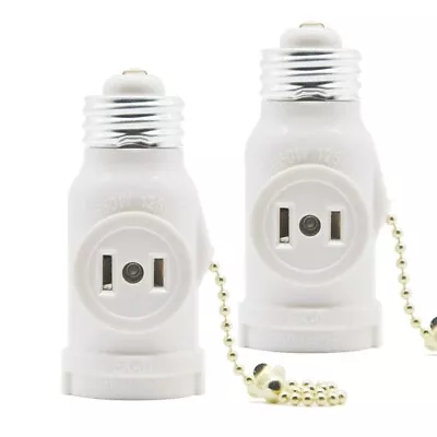 2 Outlet Light Socket Adapter With Pull Chain Switch White Medium Screw 2 Pack • $11.49