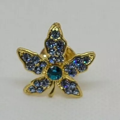 Women's Maple Leaf? Pin Blue Rhinestones Gold Tone Fashion Jewelry Unbranded • $6.99