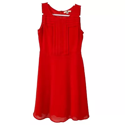 Ya Los Angeles A Line Dress Sleeveless Pleated Silk Blend Sheer Lined Small Red  • $18