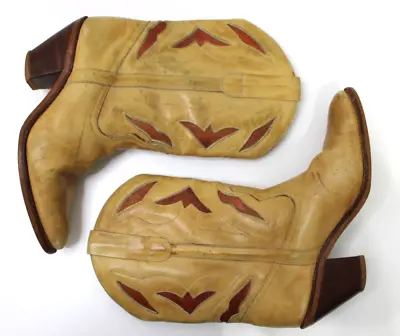 Vintage 70s 80s Original Crayons Women’s Leather Cowgirl Shorty Inlay Boots 7.5 • $59.99