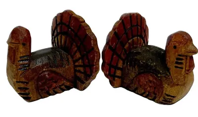 $12 • Buy Vintage Miniature Wood Turkeys 2” Hand Carved & Painted Figurine  Thanksgiving