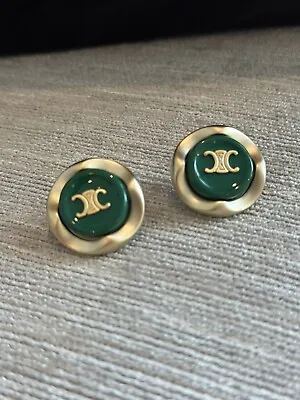 Celine Vintage Earrings Gold/green • $79.90
