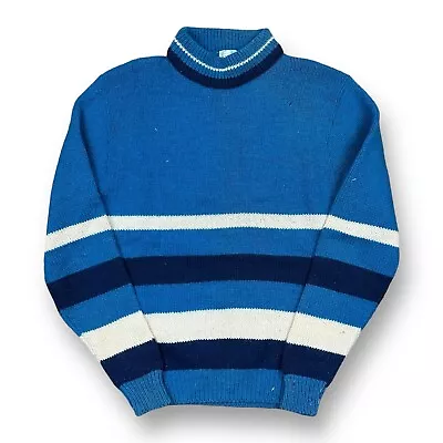 Vintage Golden Brent Wool Blend Sweater Adult Large Blue Fair Isle Striped • $34.99