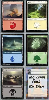 Magic The Gathering | 100 Card Bulk Lot - Basic Foil Lands 20x Of Each • $15