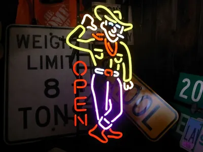 $153.99 • Buy Las Vegas Cowboy Open Neon Light Sign 20 X16  Lamp Glass Decor Bar Space Hanging