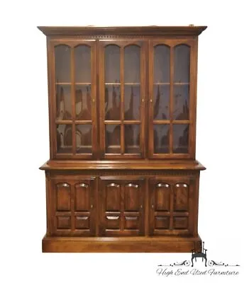 ETHAN ALLEN Classic Manor Solid Maple 56  Buffet W. Lighted Display China Cab... • $949.99